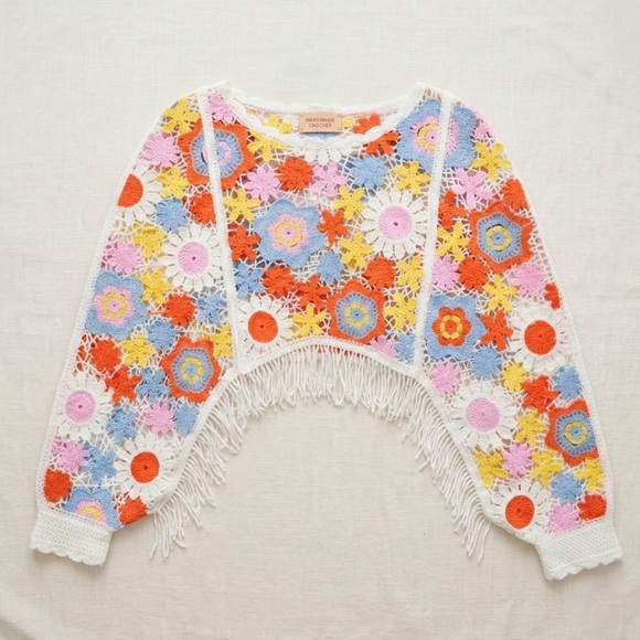 House of Harlow 1960 Sweaters - House of Harlow 1960 Crochet Floral Fringe Sweater Boho Shrug Coverup NWT